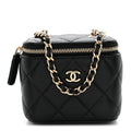Caviar Quilted Mini Vanity Case With Chain Black