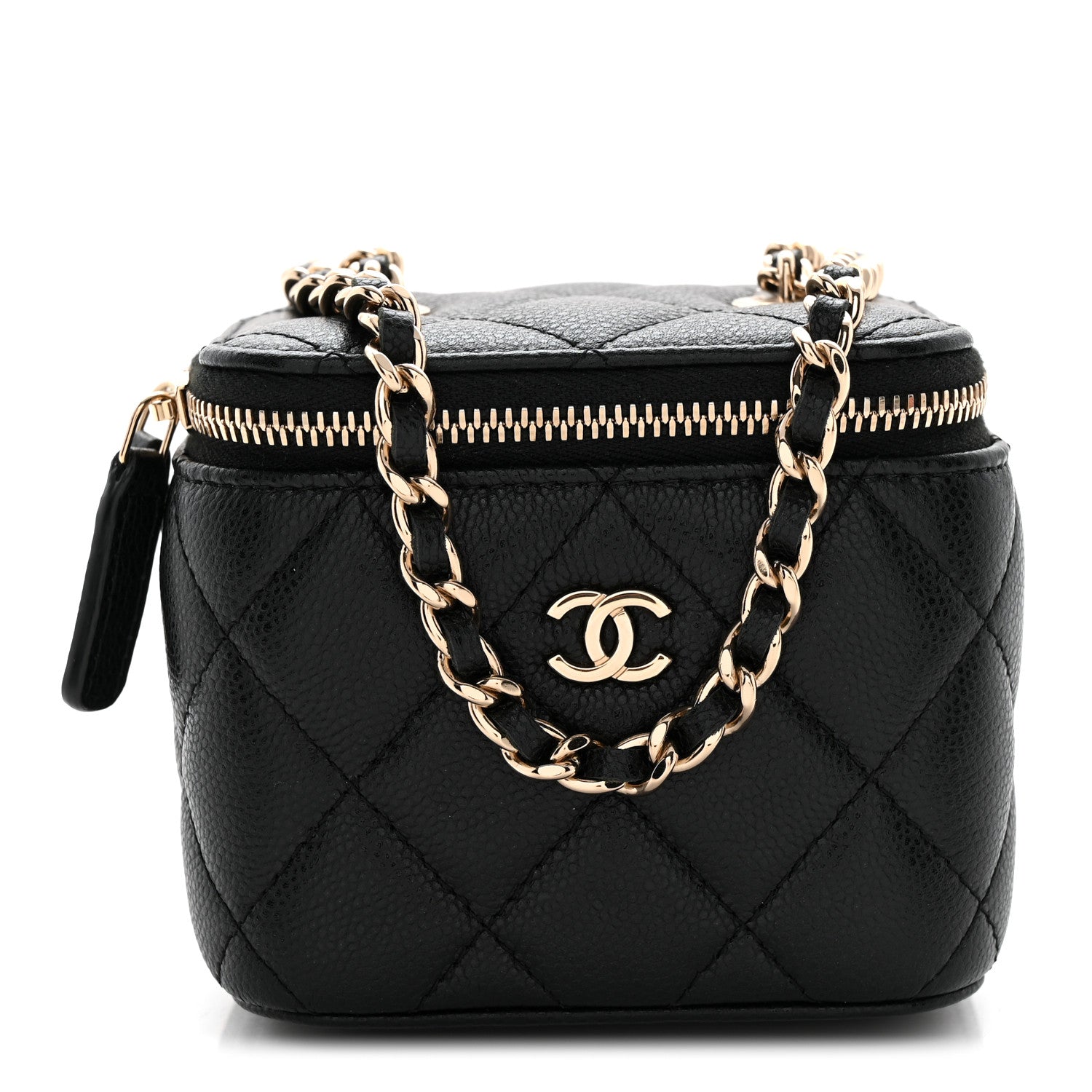 Caviar Quilted Mini Vanity Case With Chain Black