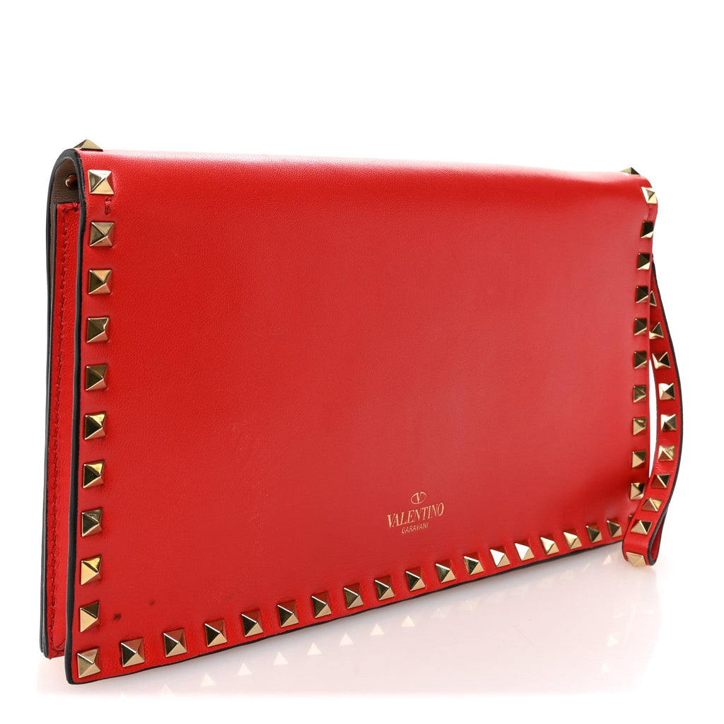 Nappa Rockstud Wristlet Clutch Rosso Valentino