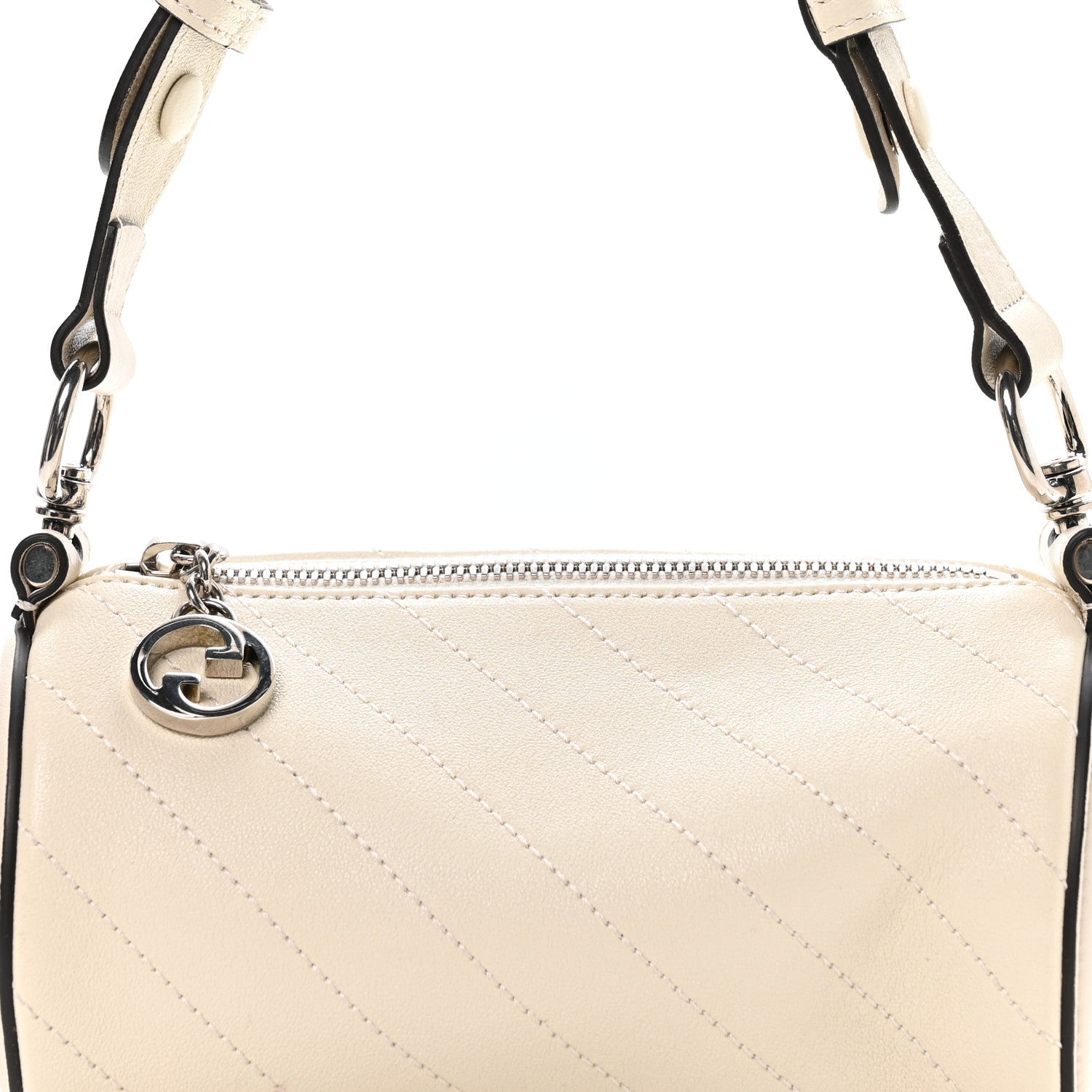 Sakai Be Green Calfskin Diagonal Stitched Mini Blondie Barrel Shoulder Bag Mystic White