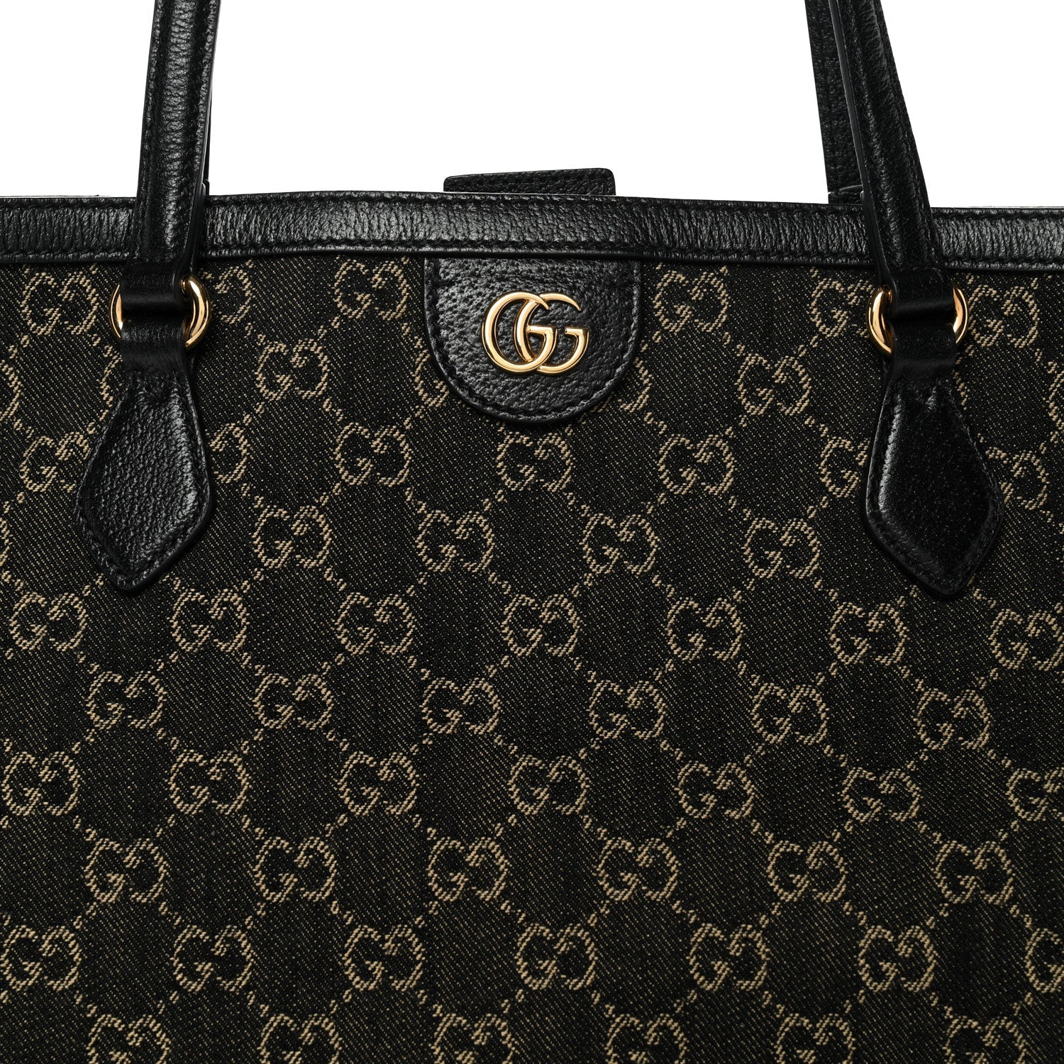 Jacquard Black Denim GG Monogram Medium Ophidia Shopping Tote Black Ivory