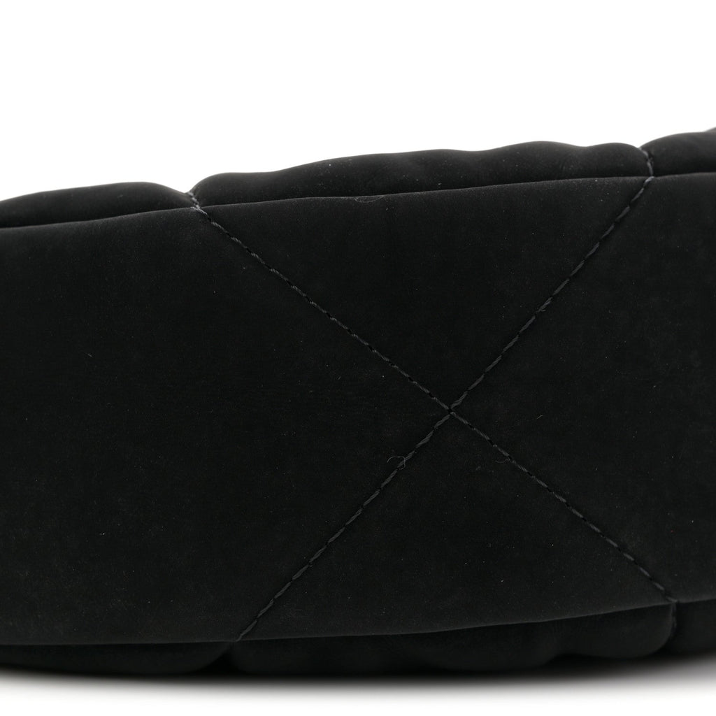 Velvet Effect Nylon Shiny Crumpled Calfskin Coco Neige Quilted Clutch With Chain Black