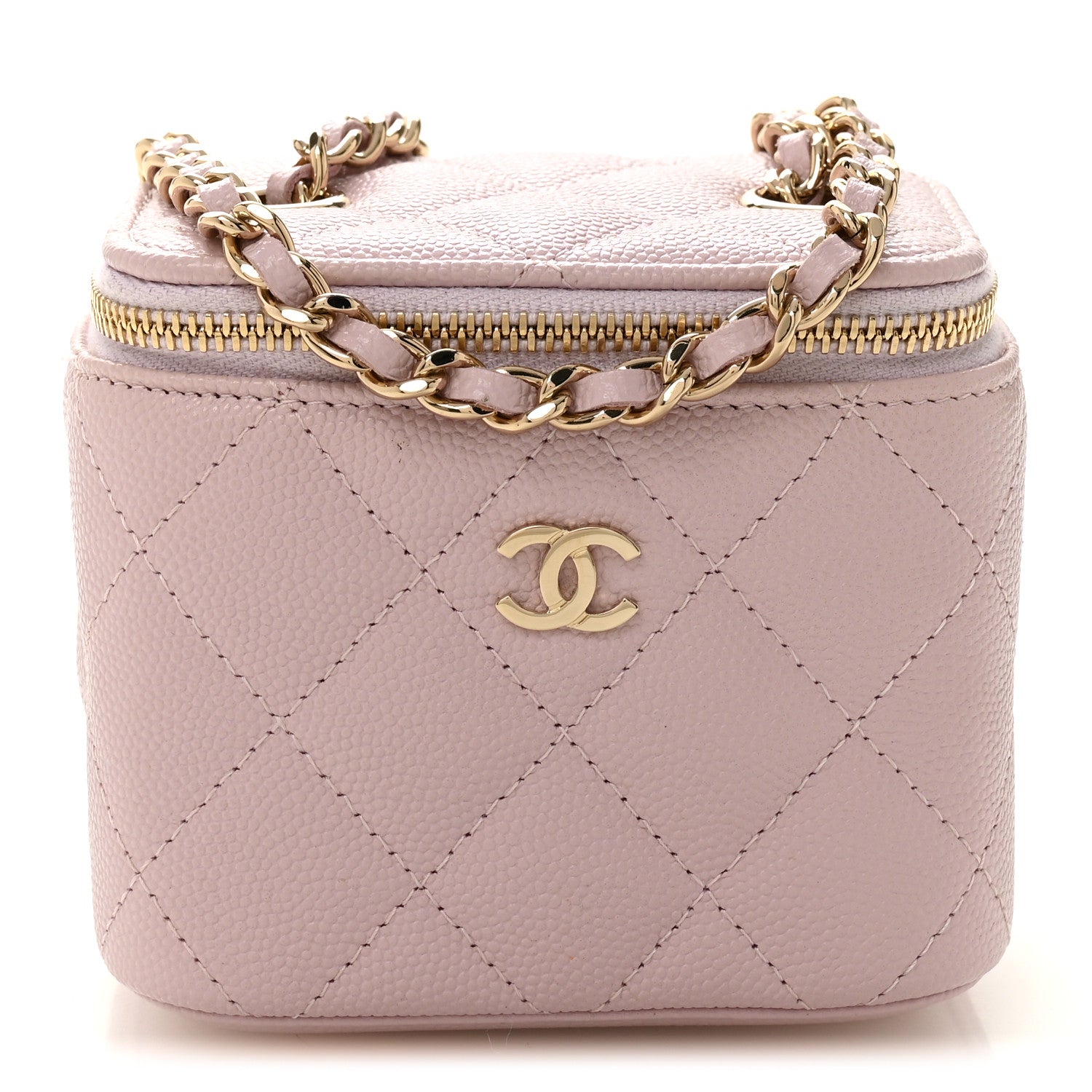 Caviar Quilted Mini Vanity Case With Chain Light Pink