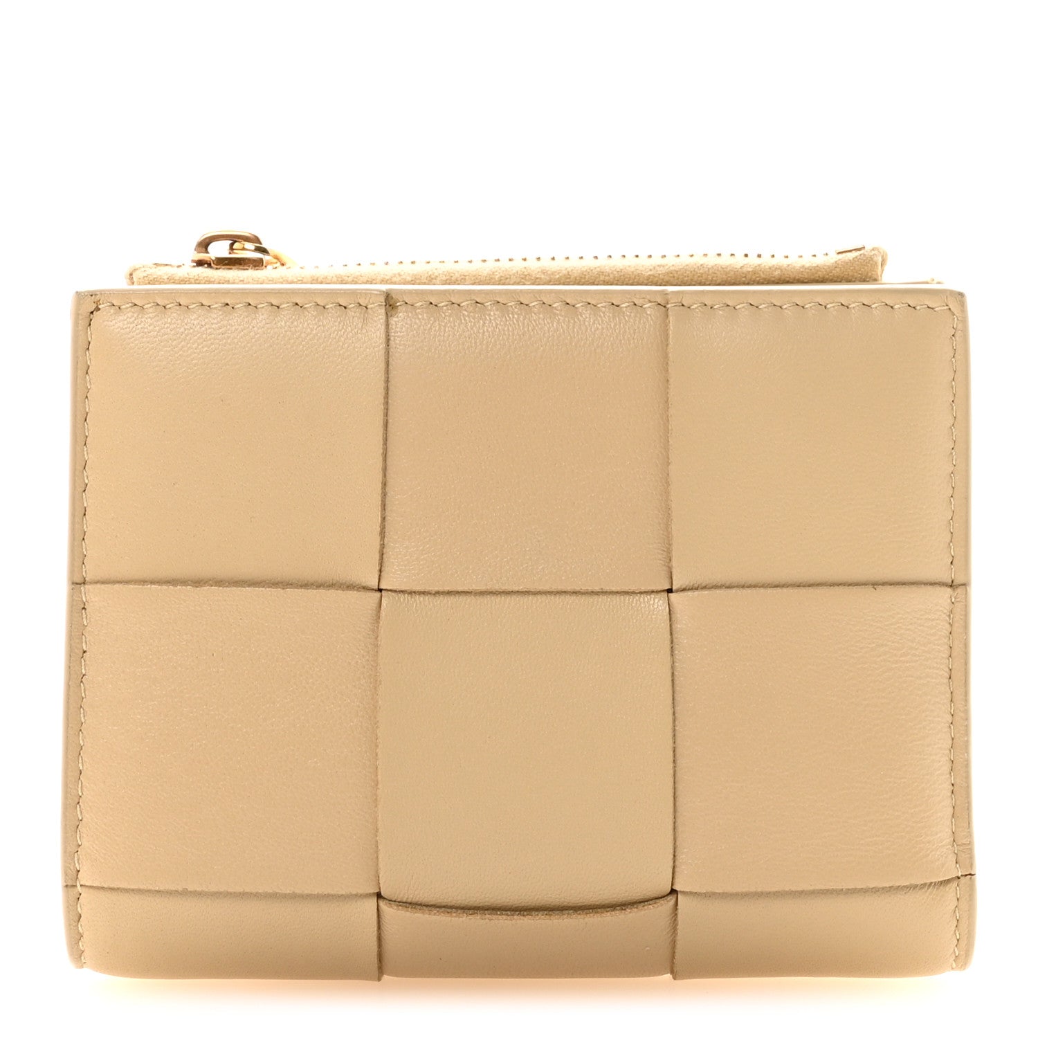 Nappa Maxi Intrecciato Small Bi-Fold Zip Wallet Porridge
