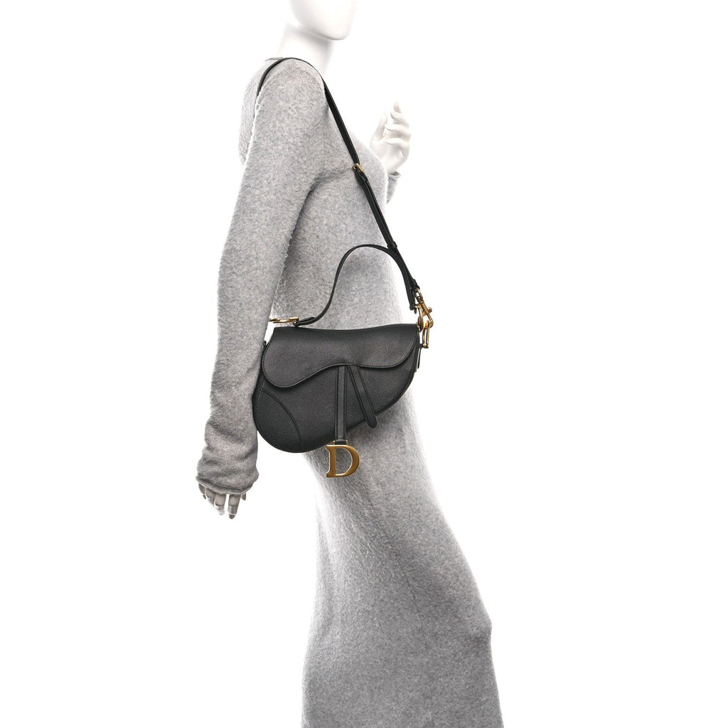 Grained Calfskin Saddle Bag With Strap Black