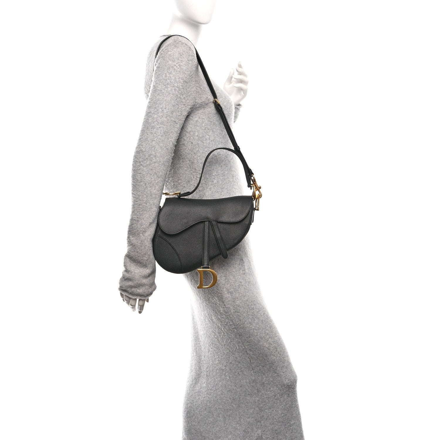 Grained Calfskin Saddle Bag With Strap Black
