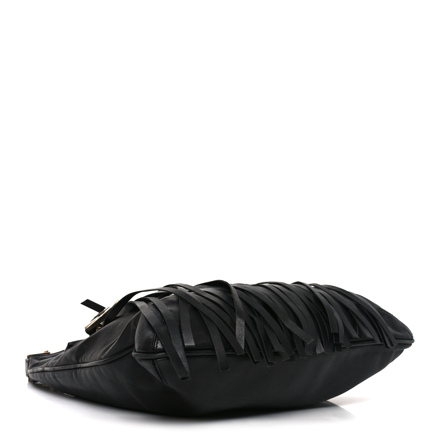 Calfskin Palazzo Fringe Shoulder Bag Black