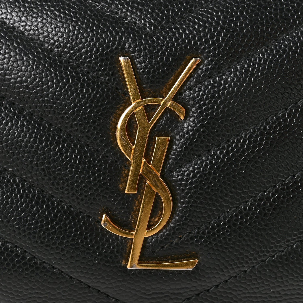 Grain De Poudre Matelasse Chevron Monogram Compact Zip Around Wallet Black
