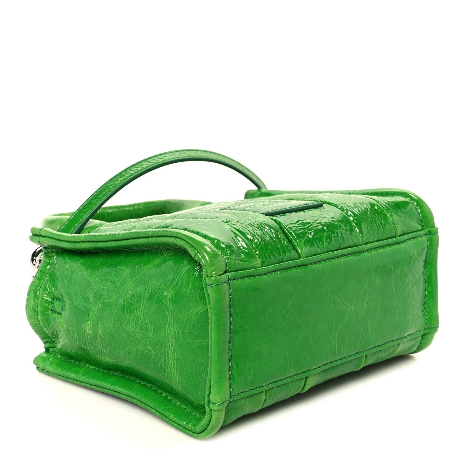 Shiny Crinkled Calfskin Mini The Tote Bag Fern Green