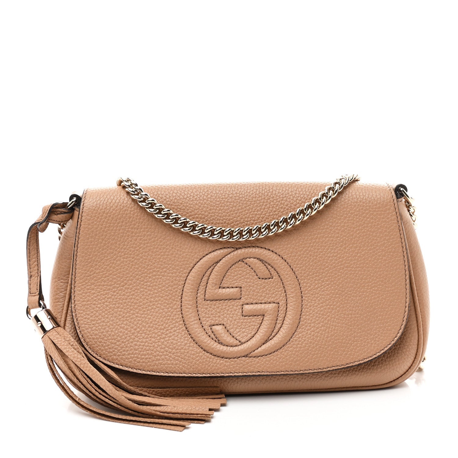 Pebbled Calfskin Medium Soho Flap Crossbody Camelia