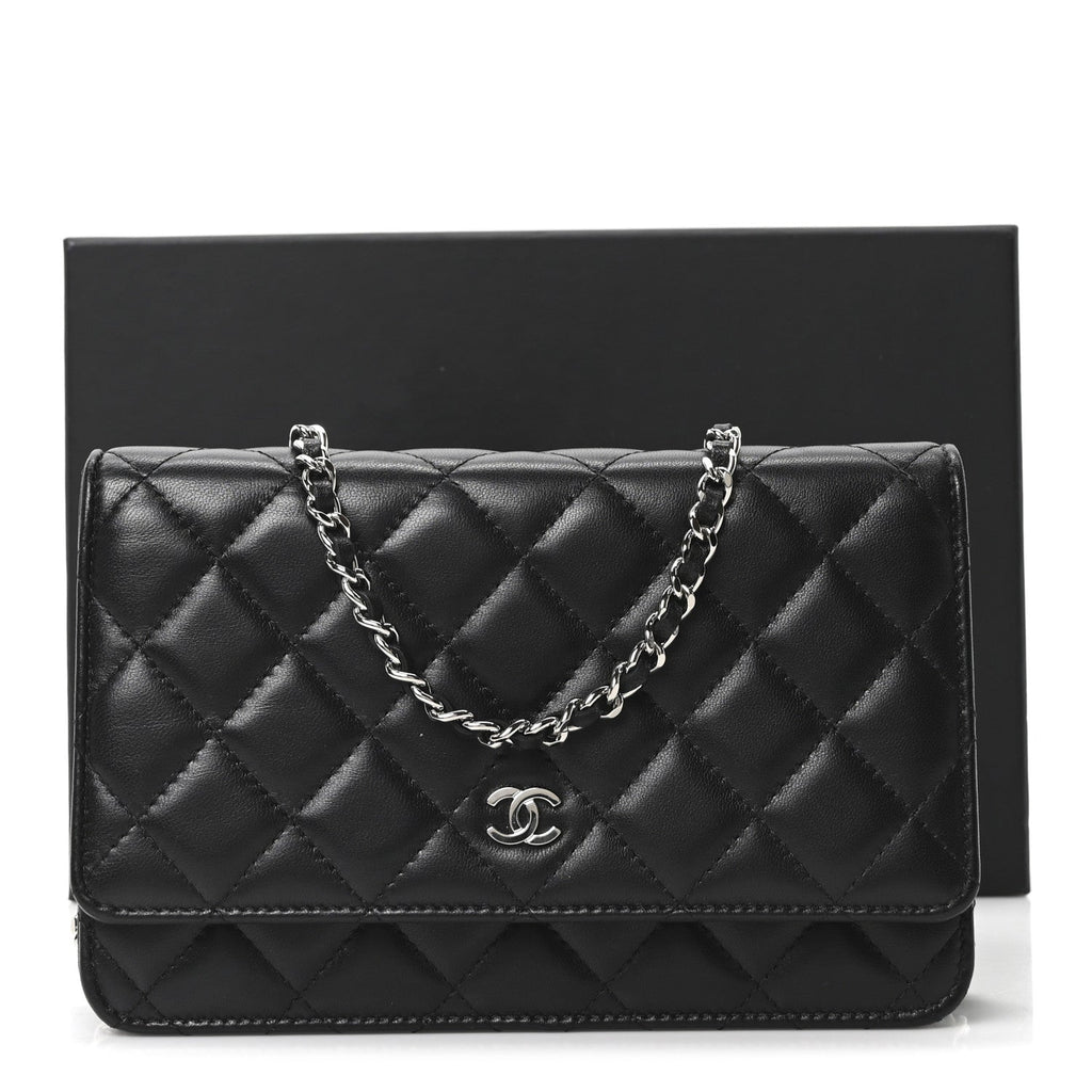 Lambskin Quilted Wallet On Chain WOC Black