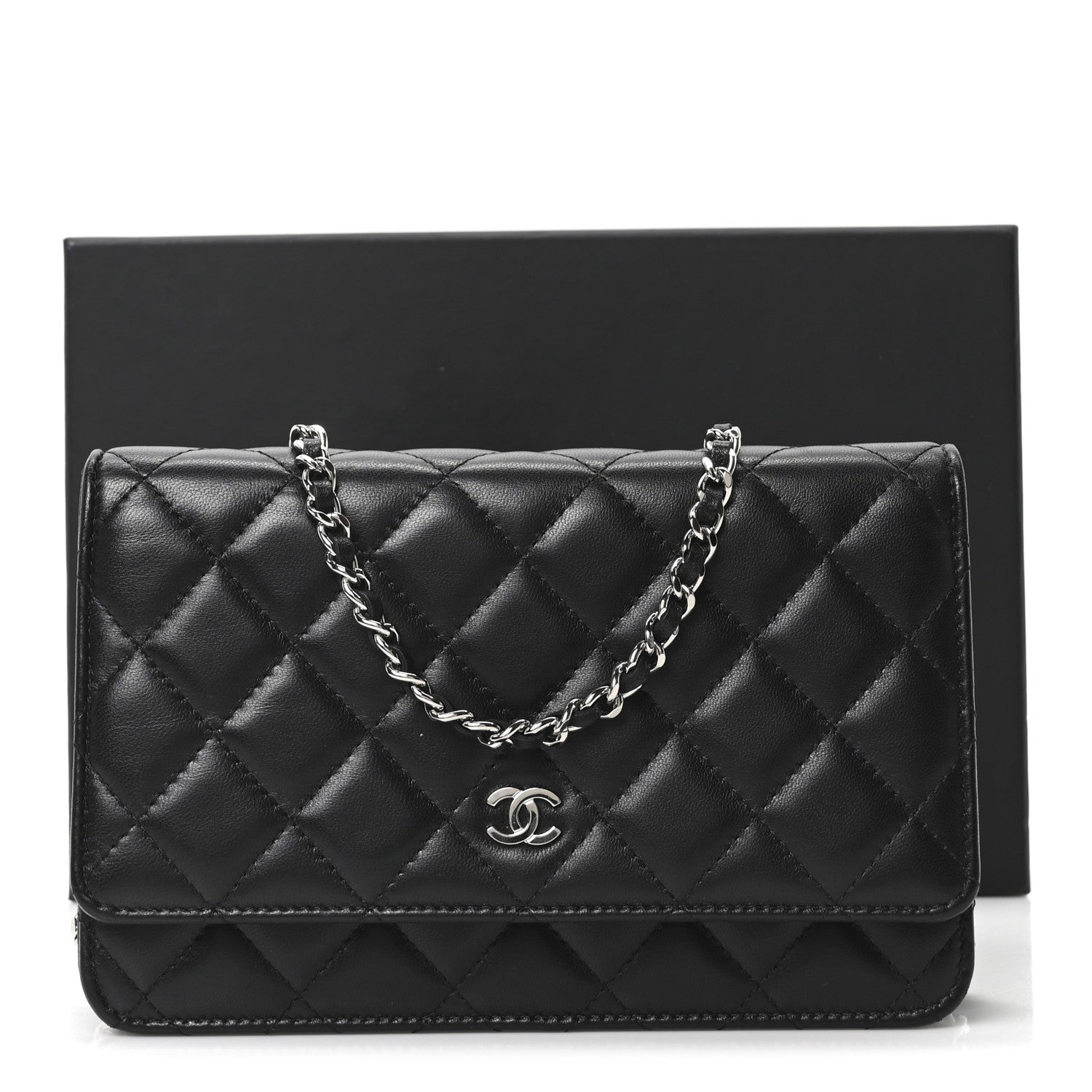Lambskin Quilted Wallet On Chain WOC Black