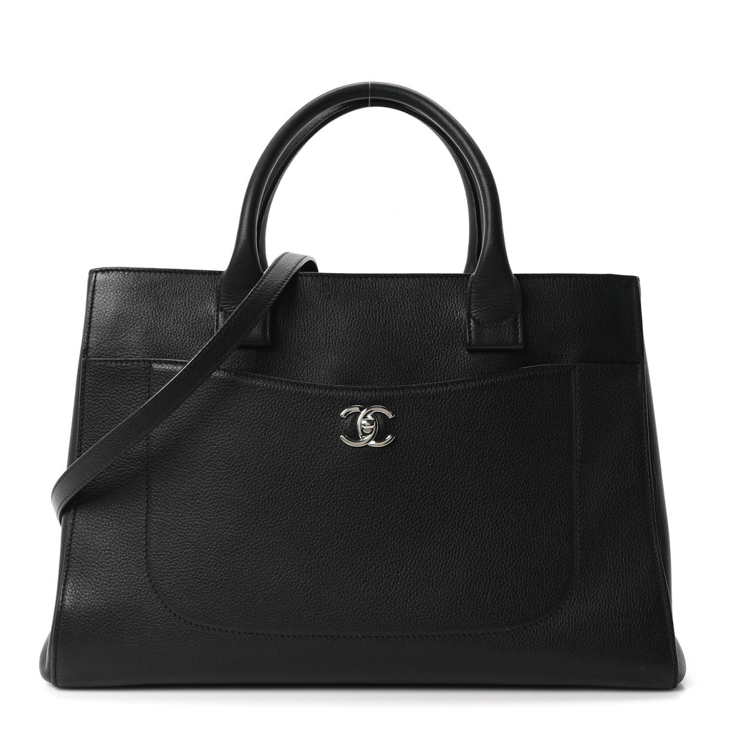 Grained Calfskin Medium Neo Executive Shopper Tote Black