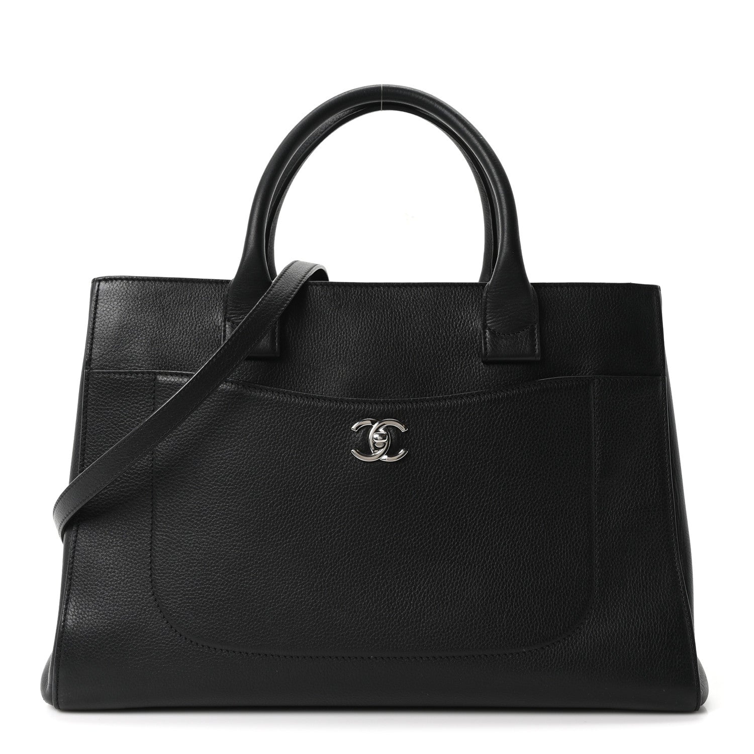Grained Calfskin Medium Neo Executive Shopper Tote Black