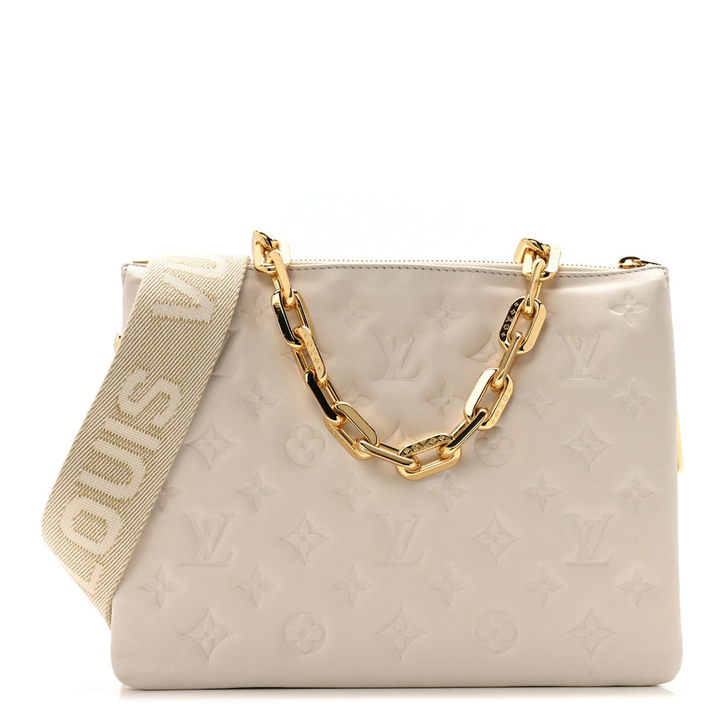 Lambskin Embossed Monogram Coussin PM Beige Cream