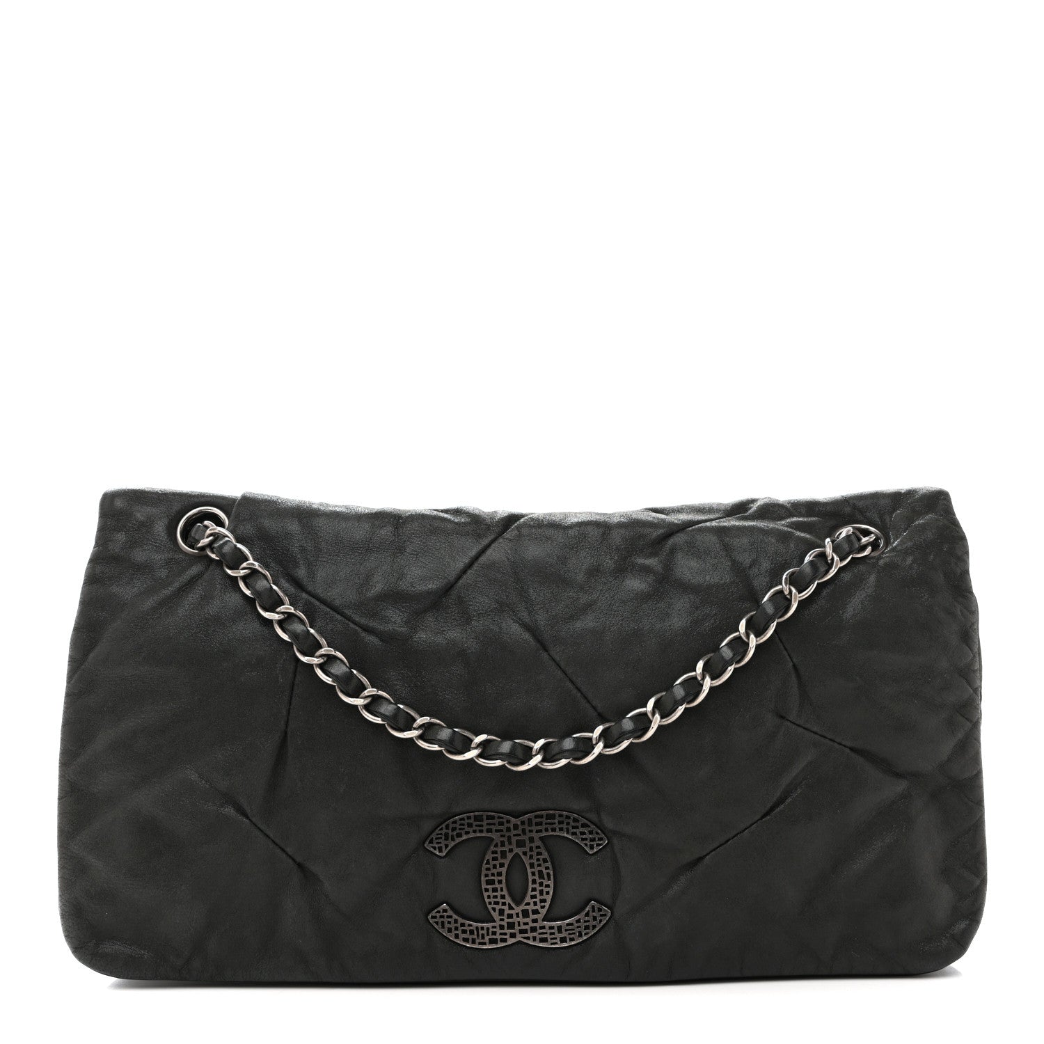 Iridescent Calfskin Glint Accordion Flap Black