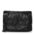 Crinkled Calfskin Matelasse Monogram Medium Niki Chain Satchel Black