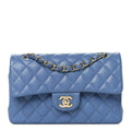 Caviar Quilted Small Double Flap Blue