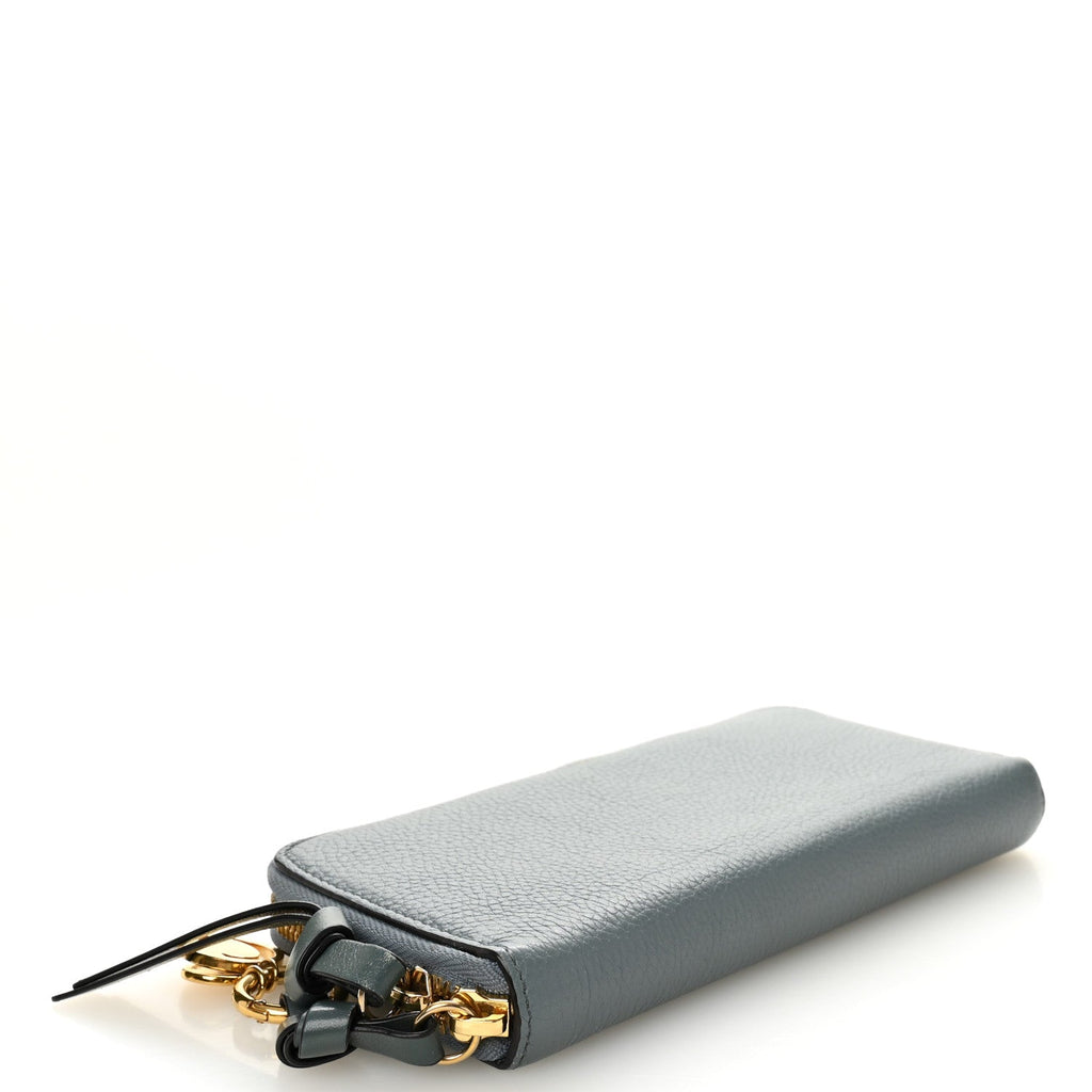 Grained Calfskin Alphabet Long Zip Around Wallet Cloudy Blue