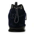 Wool Calfskin Embroidered Paris Hamburg Drawstring Backpack Navy Blue