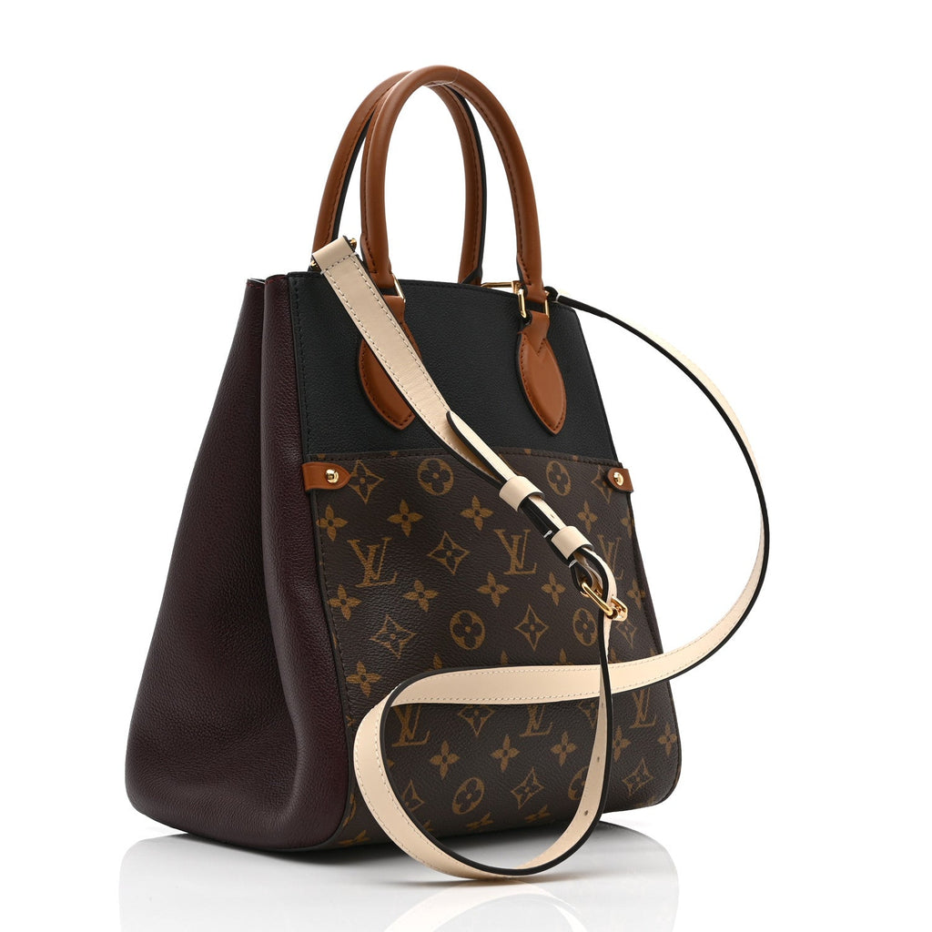 Calfskin Monogram Fold Tote MM Black Wine Cream