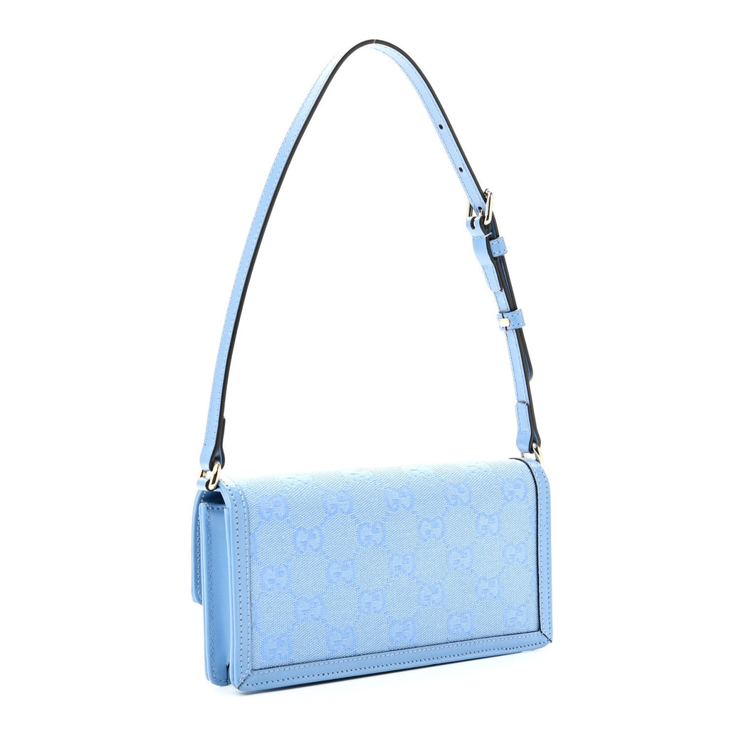 GG Monogram Scratch Lux Calfskin Mini Luce Shoulder Bag Blue