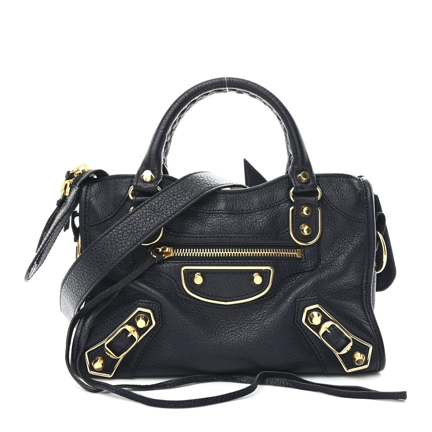 Chevre Gold Metallic Edge Hardware Mini City  Bleu Nuit Dark Sea