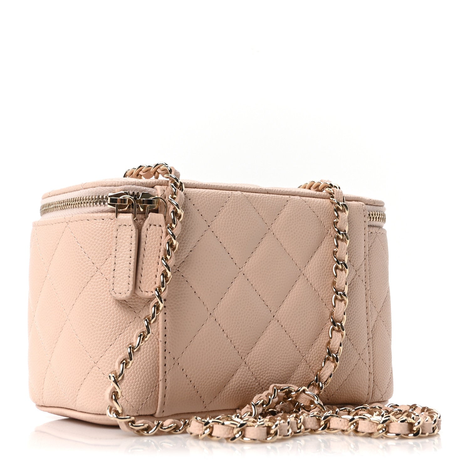 Caviar Quilted Small Vanity Case With Chain Light Beige