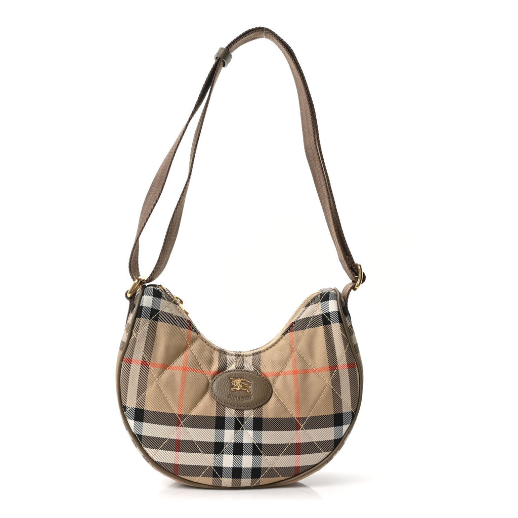 Nylon Check Horseshoe Crossbody Bag Sand Beige