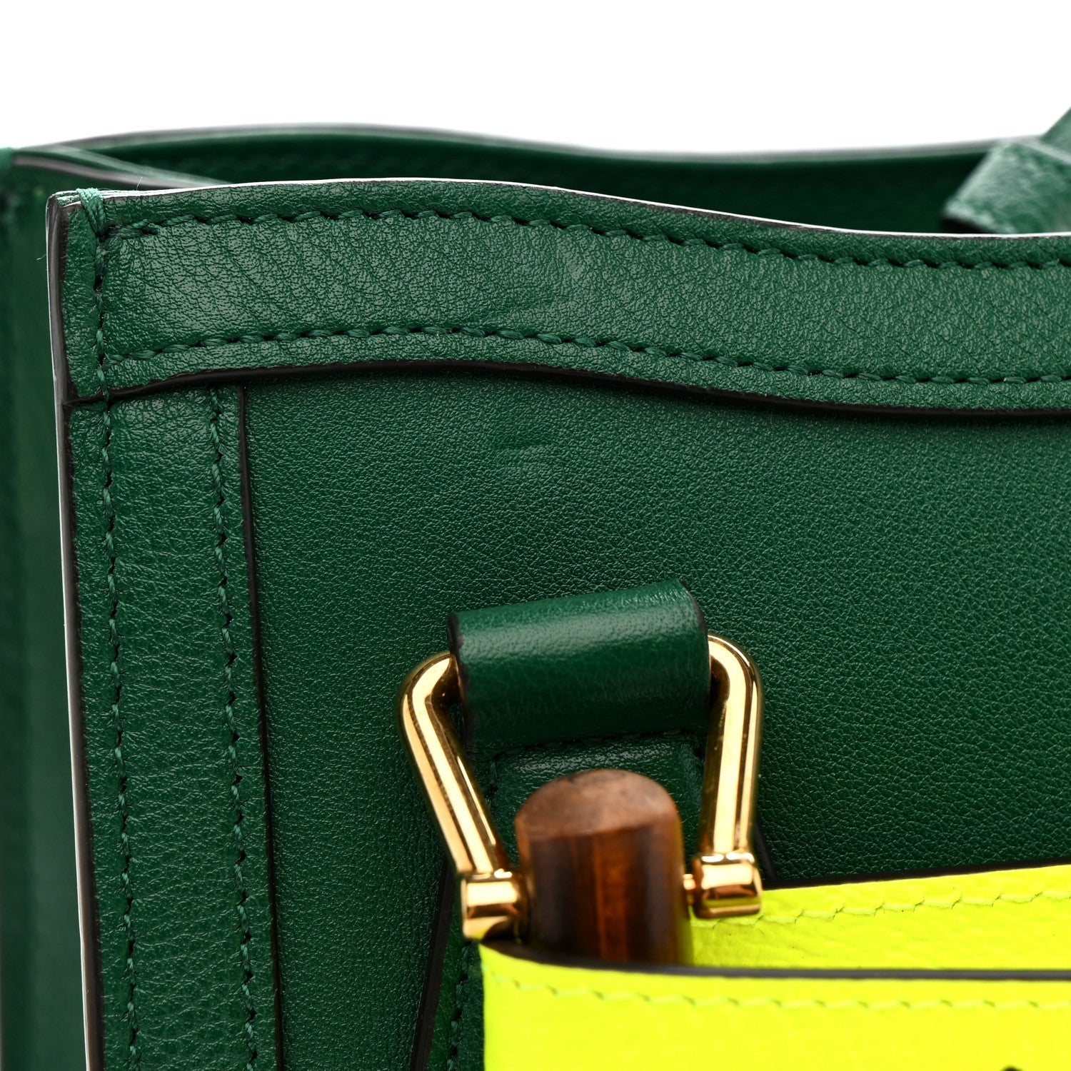 Wonka Grain Calfskin Mini Diana Tote Bag Green Yellow Fluo