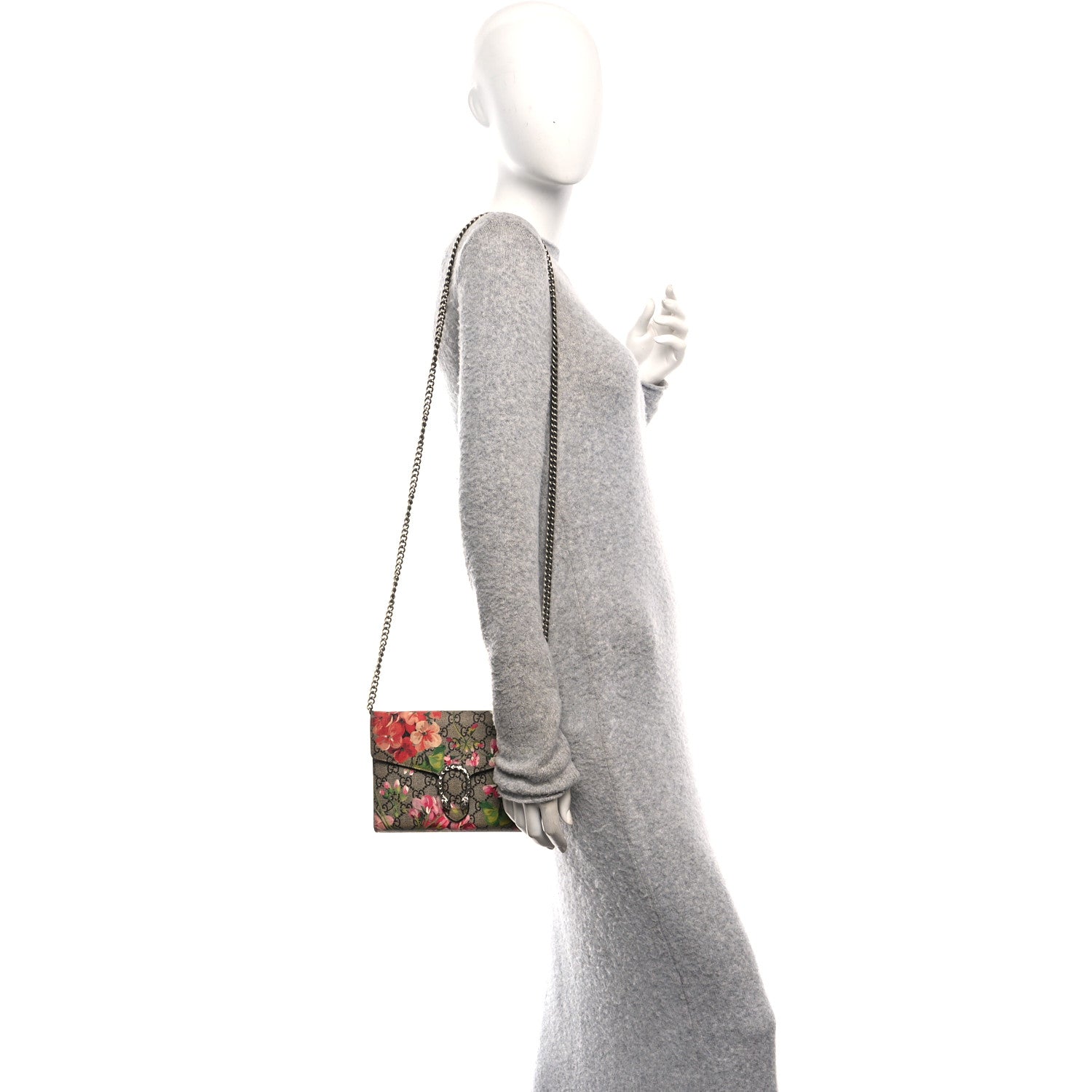 GG Supreme Monogram Blooms Mini Dionysus Chain Wallet Beige Multicolor Dry Rose