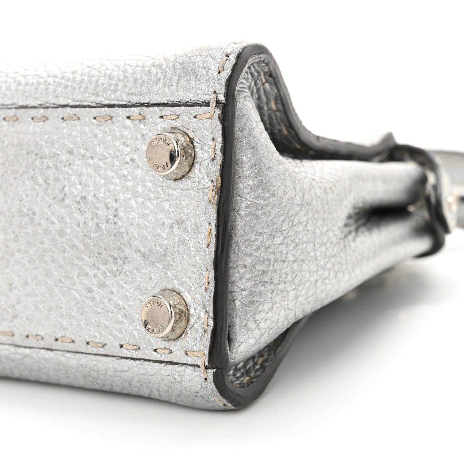 Cuoio Romano Lux Selleria Mini Peekaboo Iconic Satchel Argento