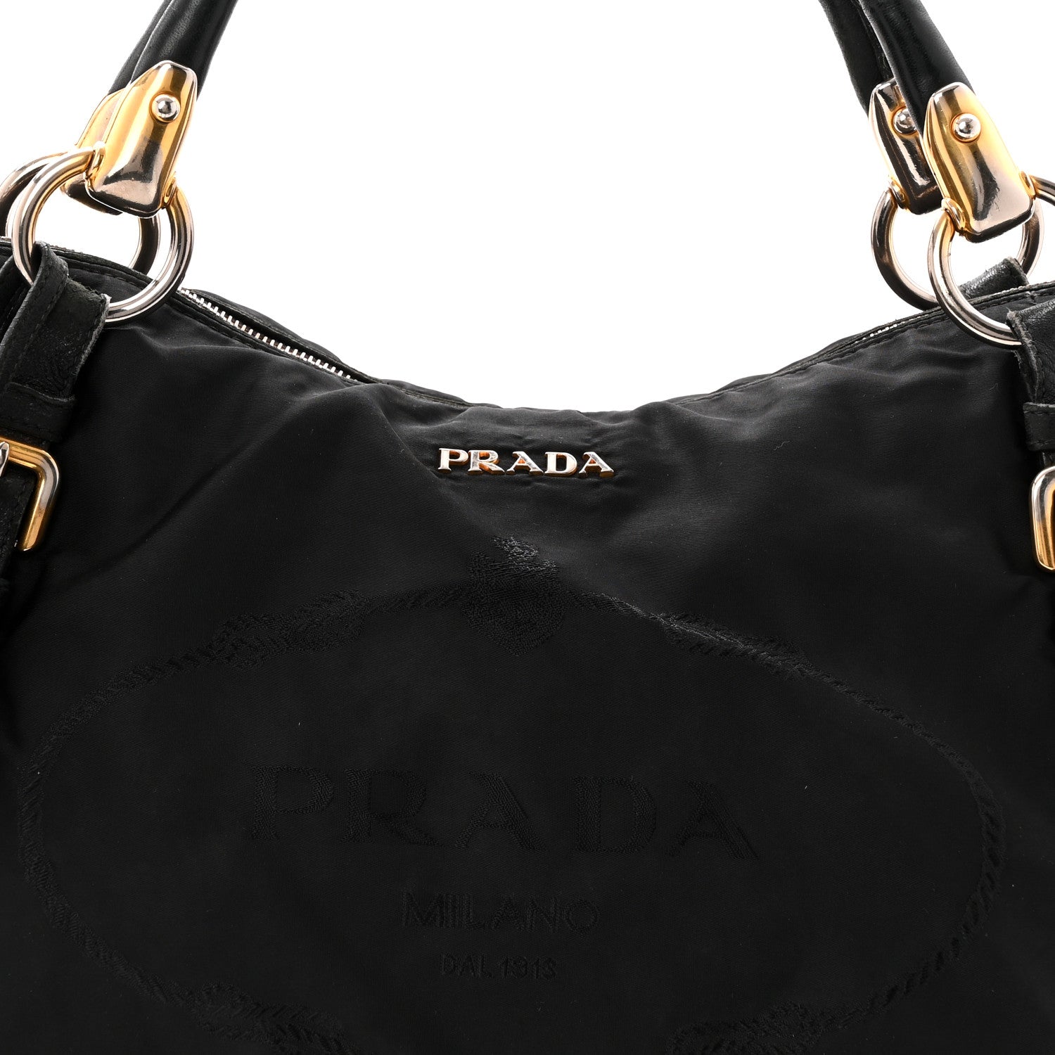 Tessuto Nylon Vitello Daino Shopping Satchel Black