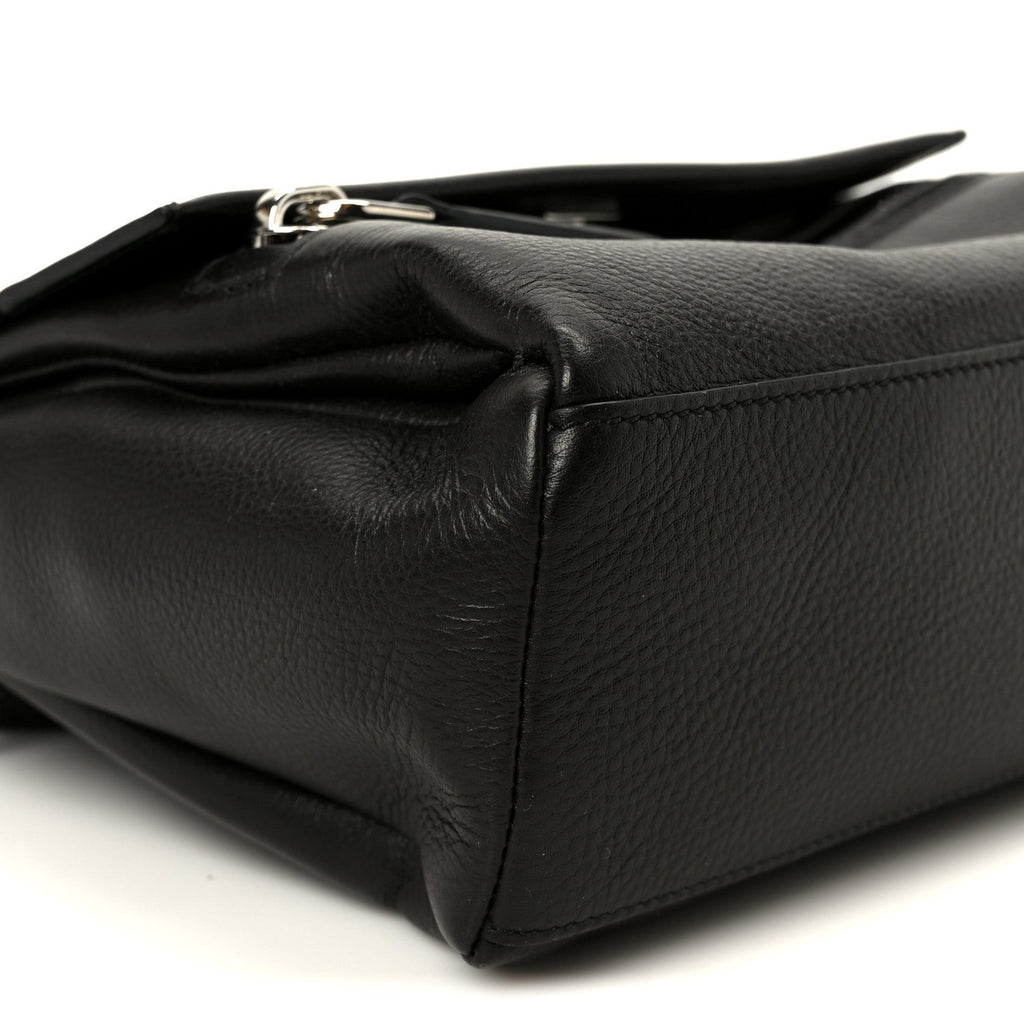 Waxy Grained Calfskin Mini Pandora Pure Flap Bag Black