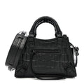 Semi Shiny Calfskin Crocodile Embossed Neo Classic Black Hardware Mini City Black