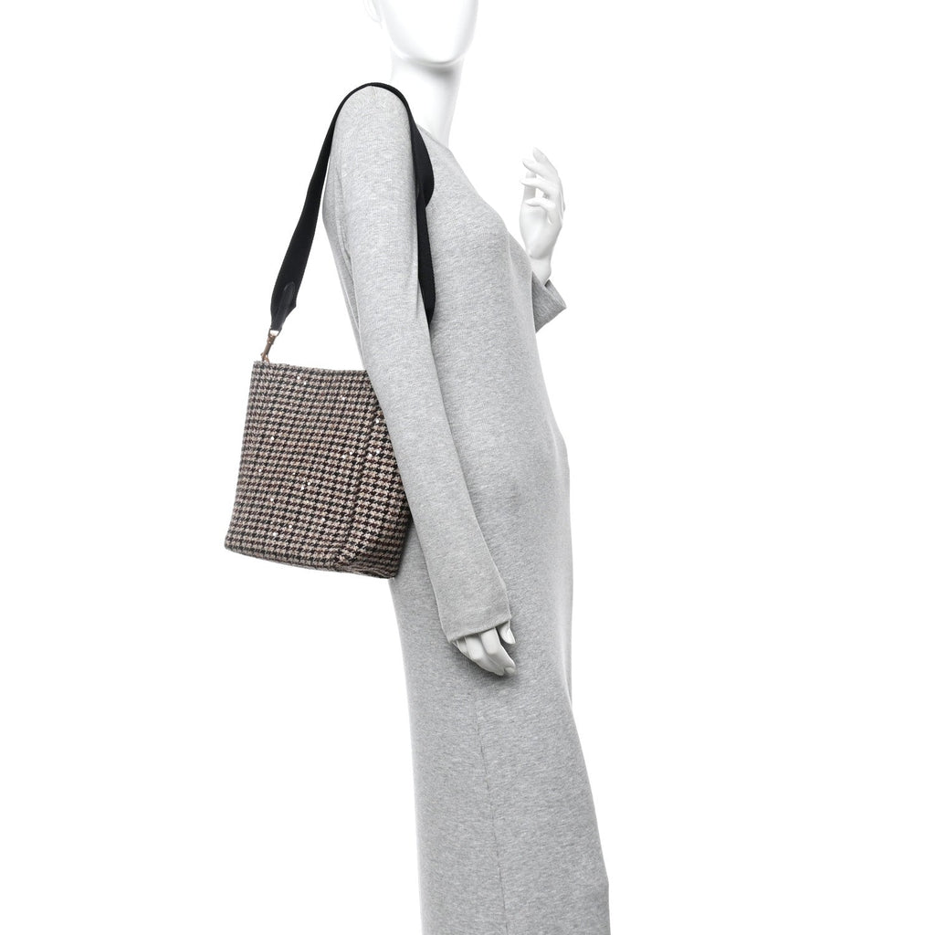 Tweed Small Sangle Bucket Bag Beige