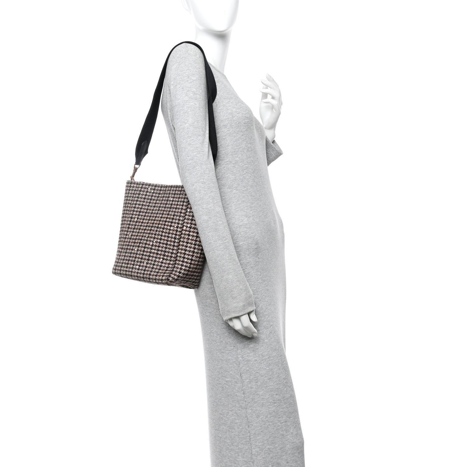 Tweed Small Sangle Bucket Bag Beige