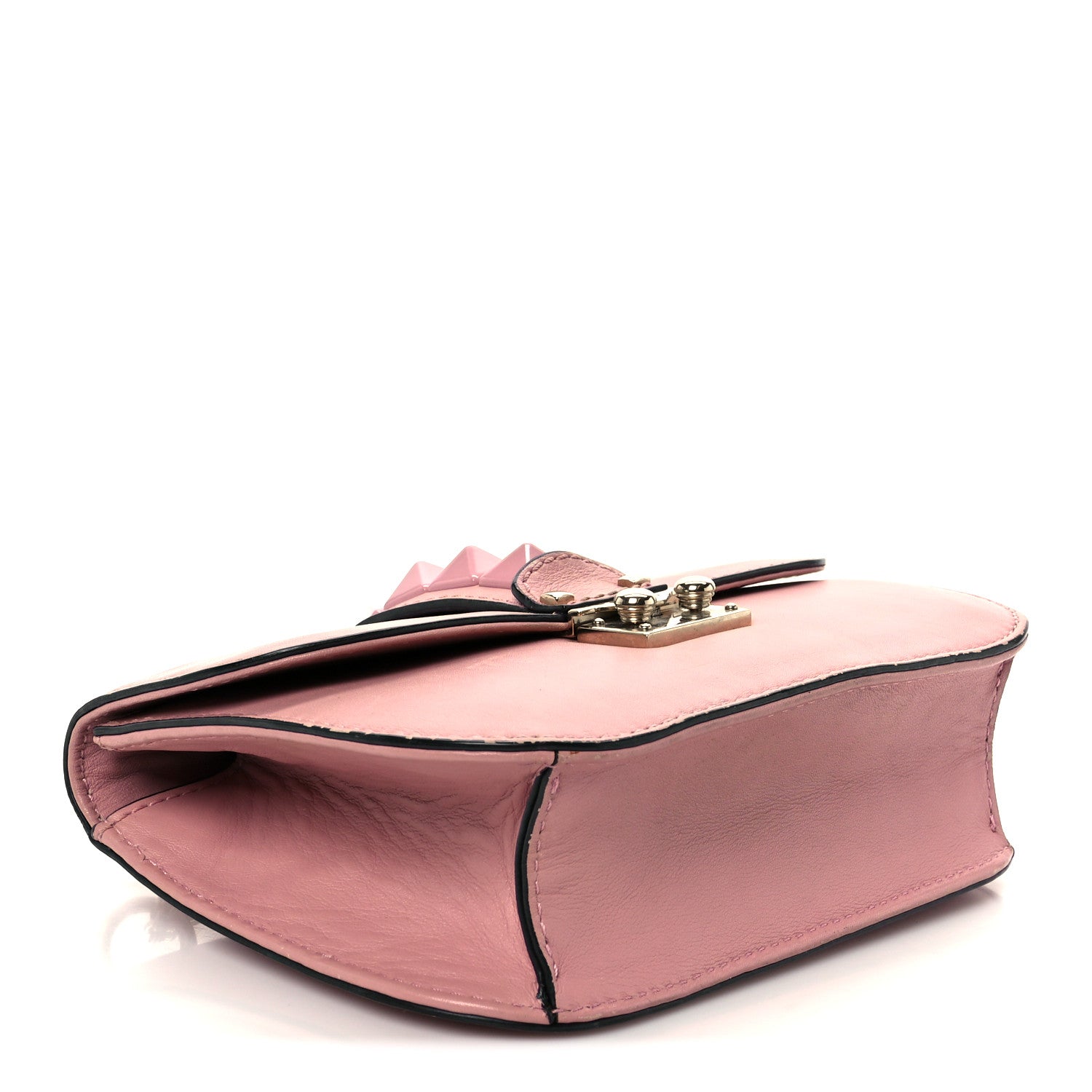 Vitello Enamel Small Glam Lock Rockstud Flap Water Rose