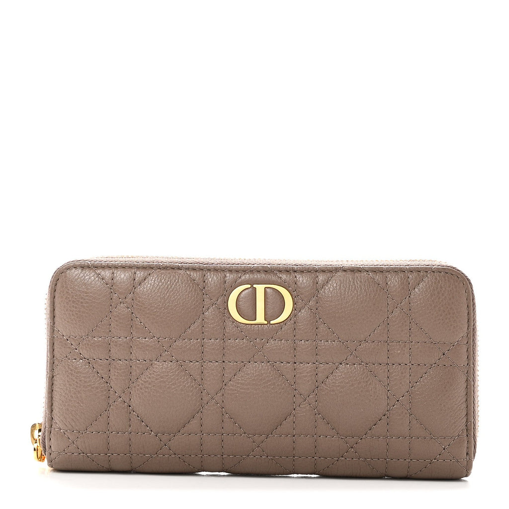 Grained Calfskin Supple Cannage Caro Zip Wallet Taupe