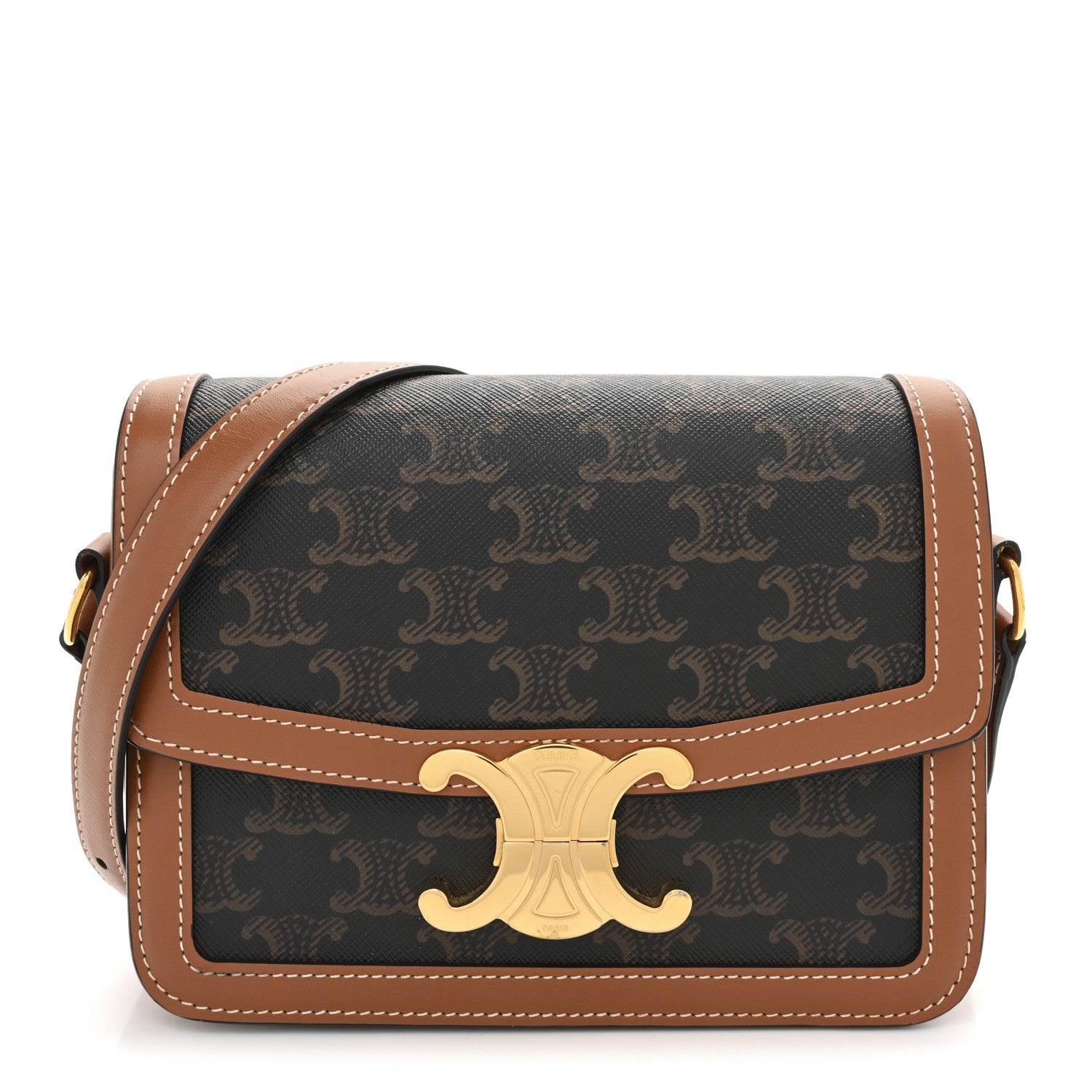 Calfskin Triomphe Canvas Teen Triomphe Bag Tan