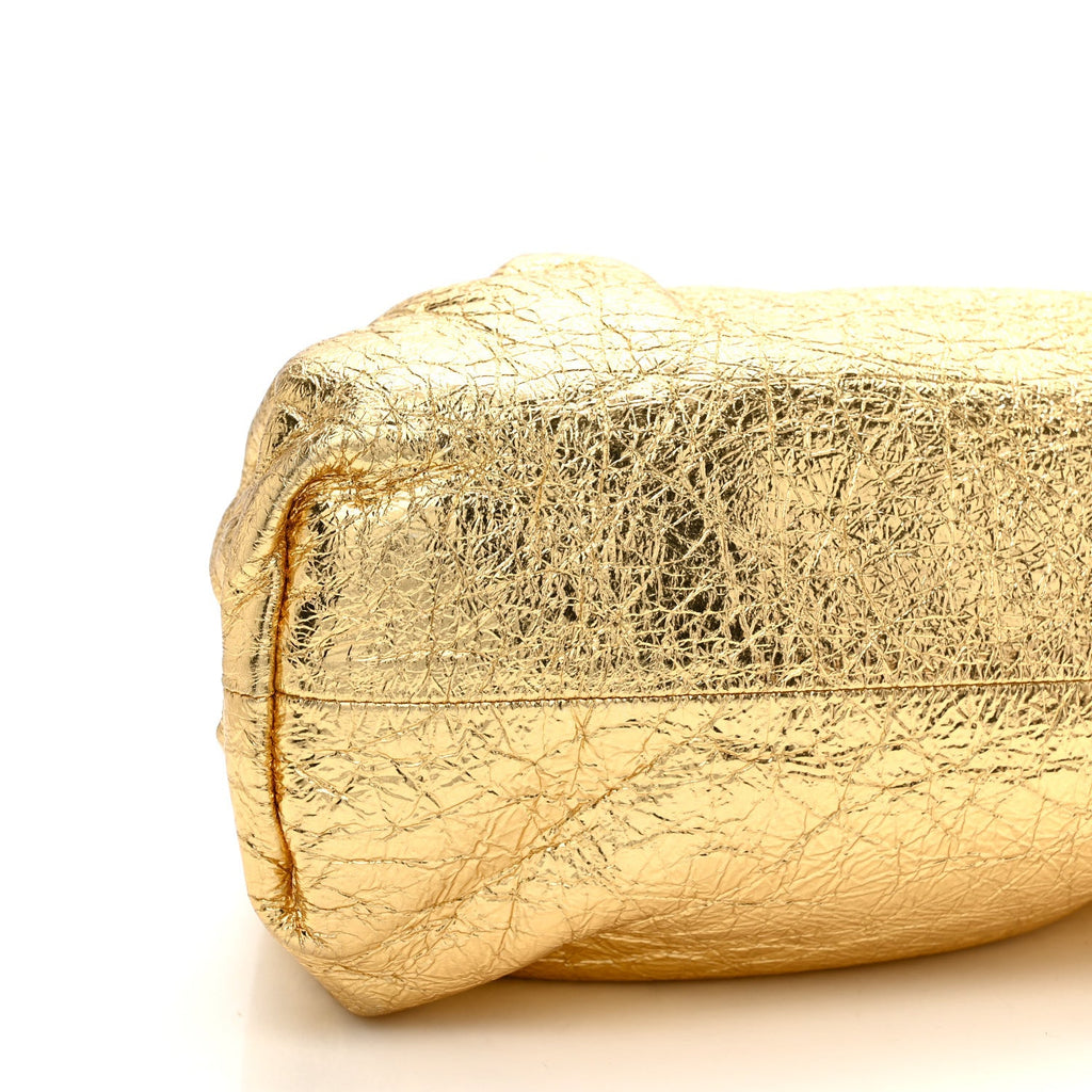 Metallic Crinkled Lambskin The Pouch Oversized Clutch Oro