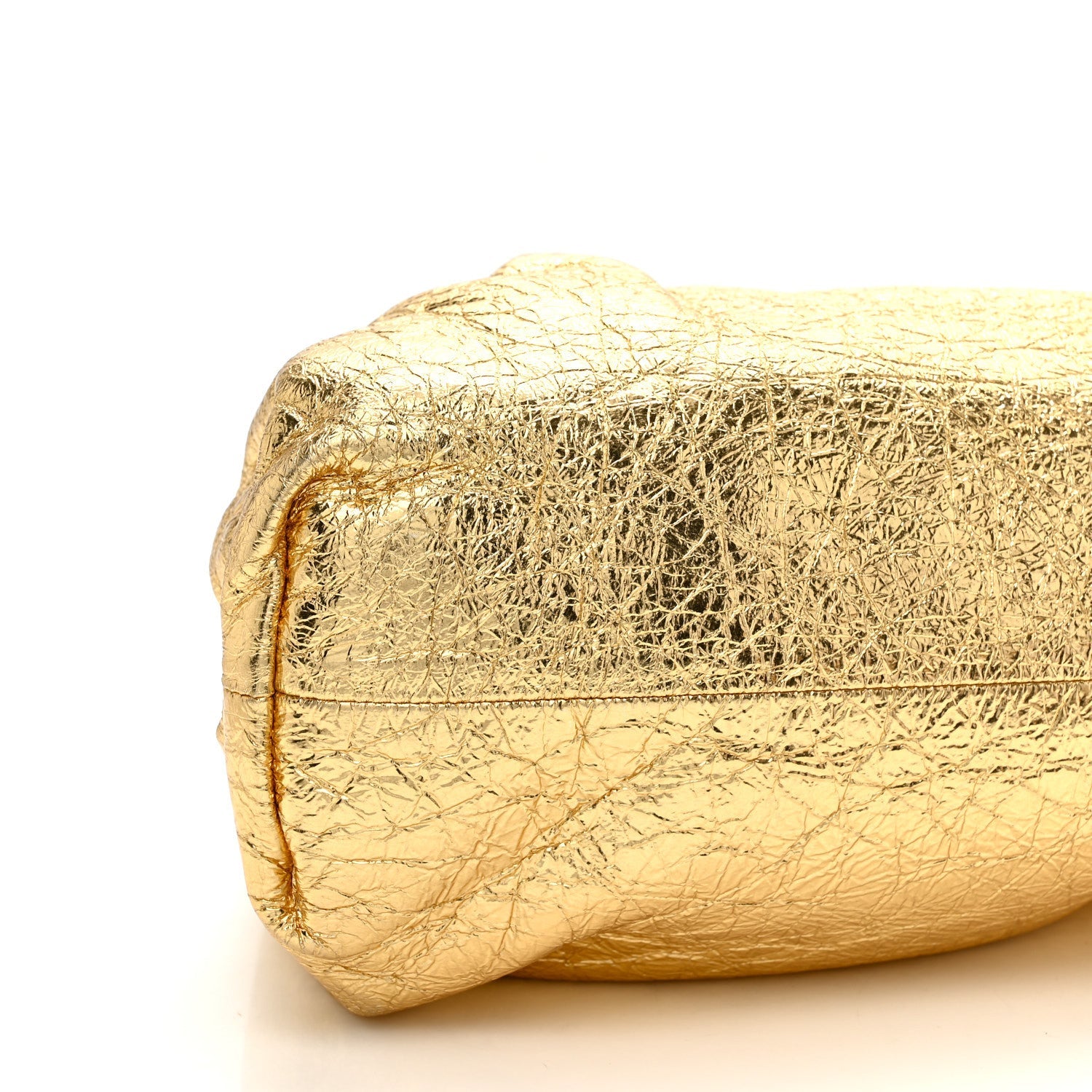 Metallic Crinkled Lambskin The Pouch Oversized Clutch Oro