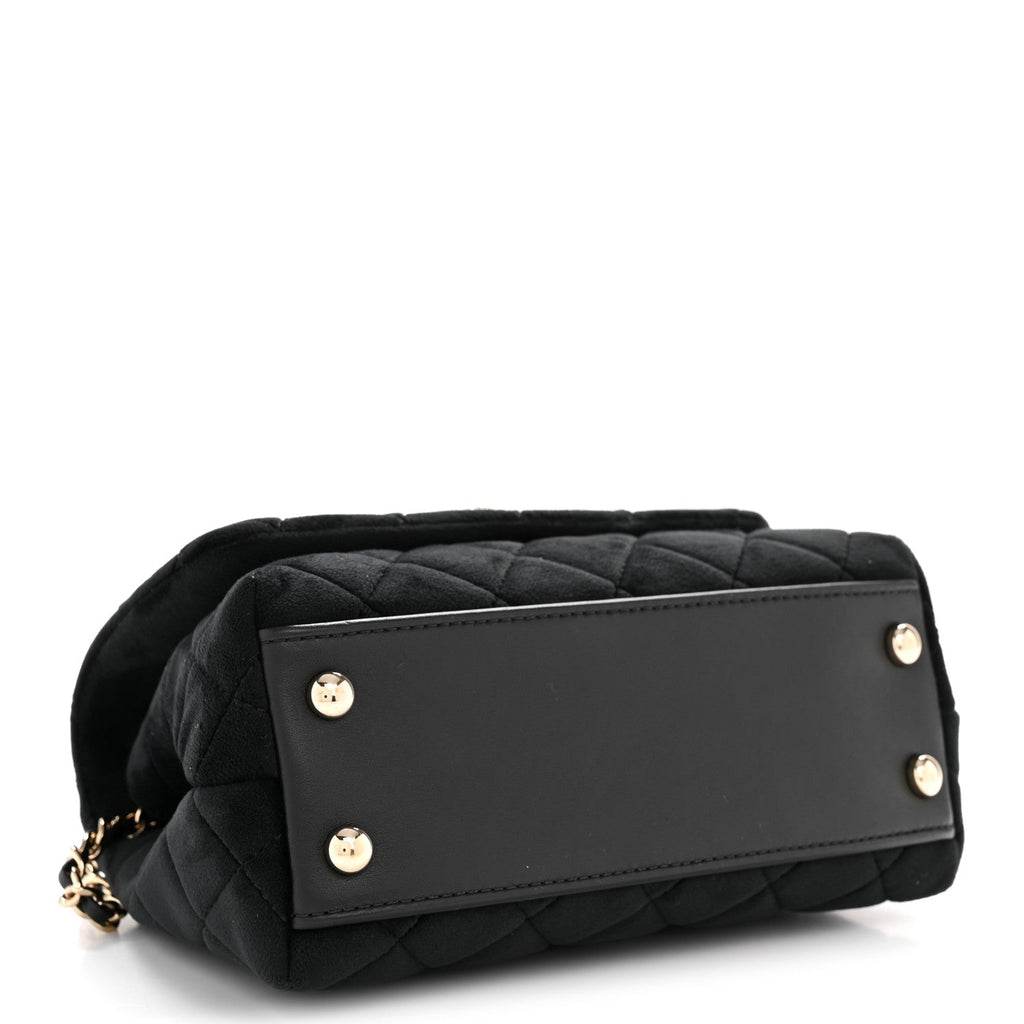 Velvet Crystal Quilted Extra Mini Coco Handle Flap Black