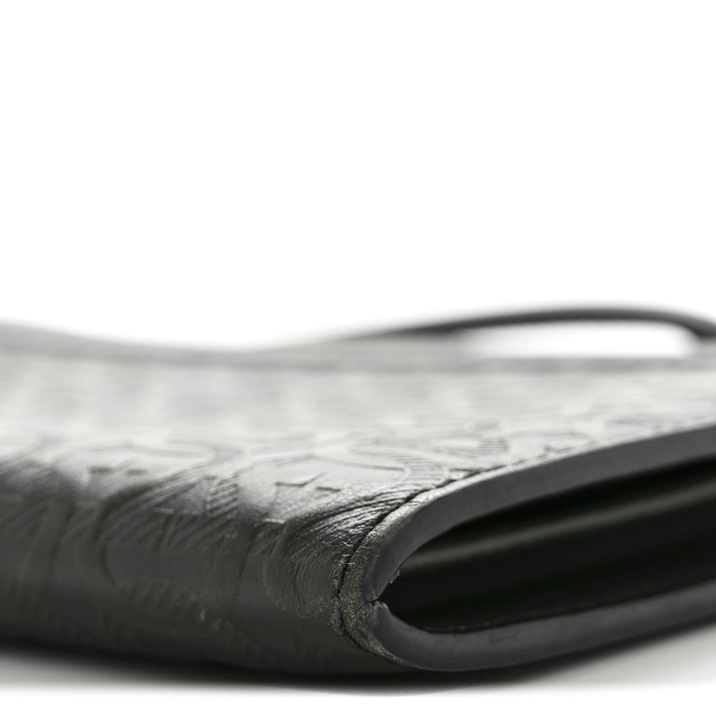 Calfskin Gancini Embossed Wristlet Clutch Dark Green