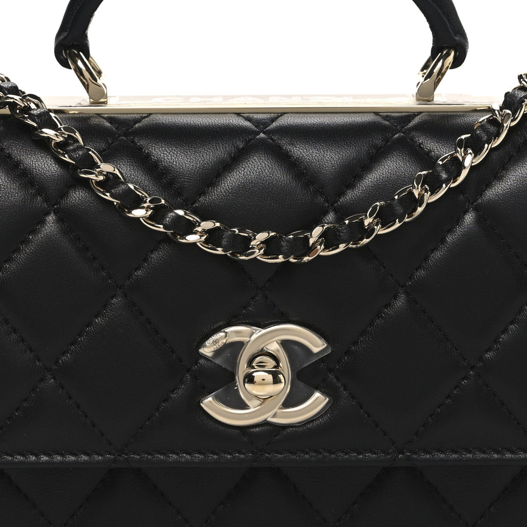 Lambskin Quilted Trendy CC Dual Handle Clutch With Chain Black