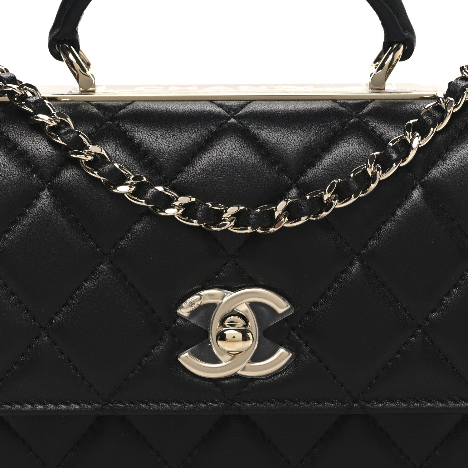 Lambskin Quilted Trendy CC Dual Handle Clutch With Chain Black