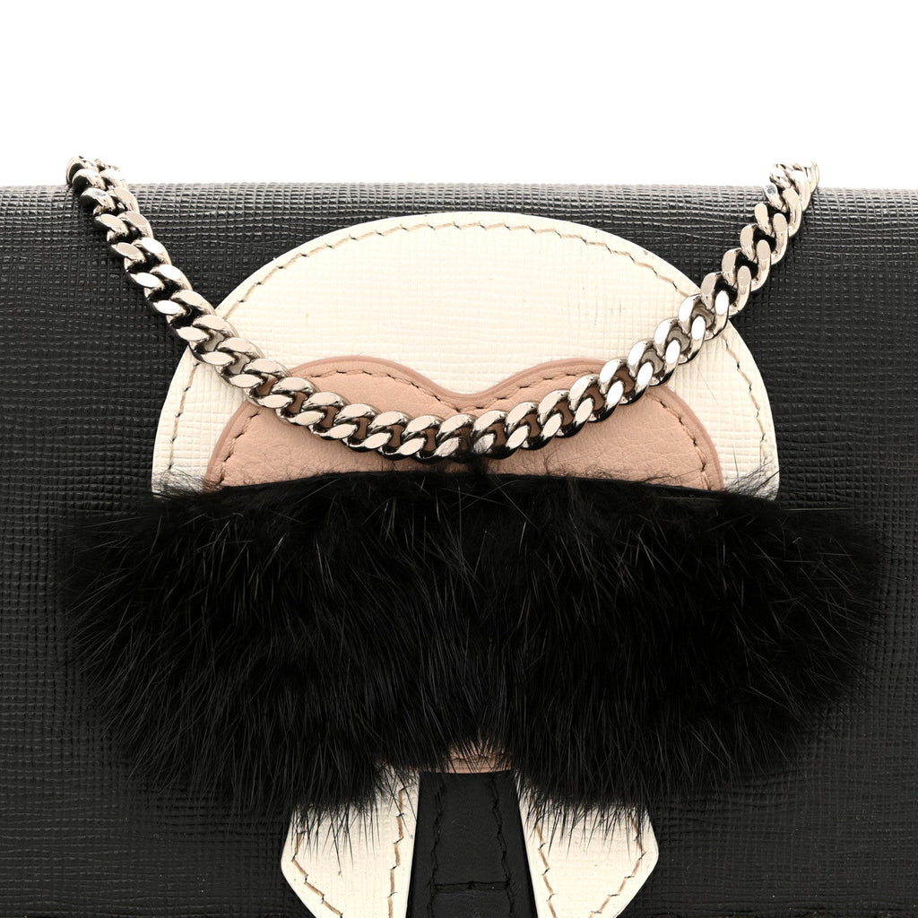 Vitello Elite Mink Fur Studded Karlito Tube Wallet on Chain Black