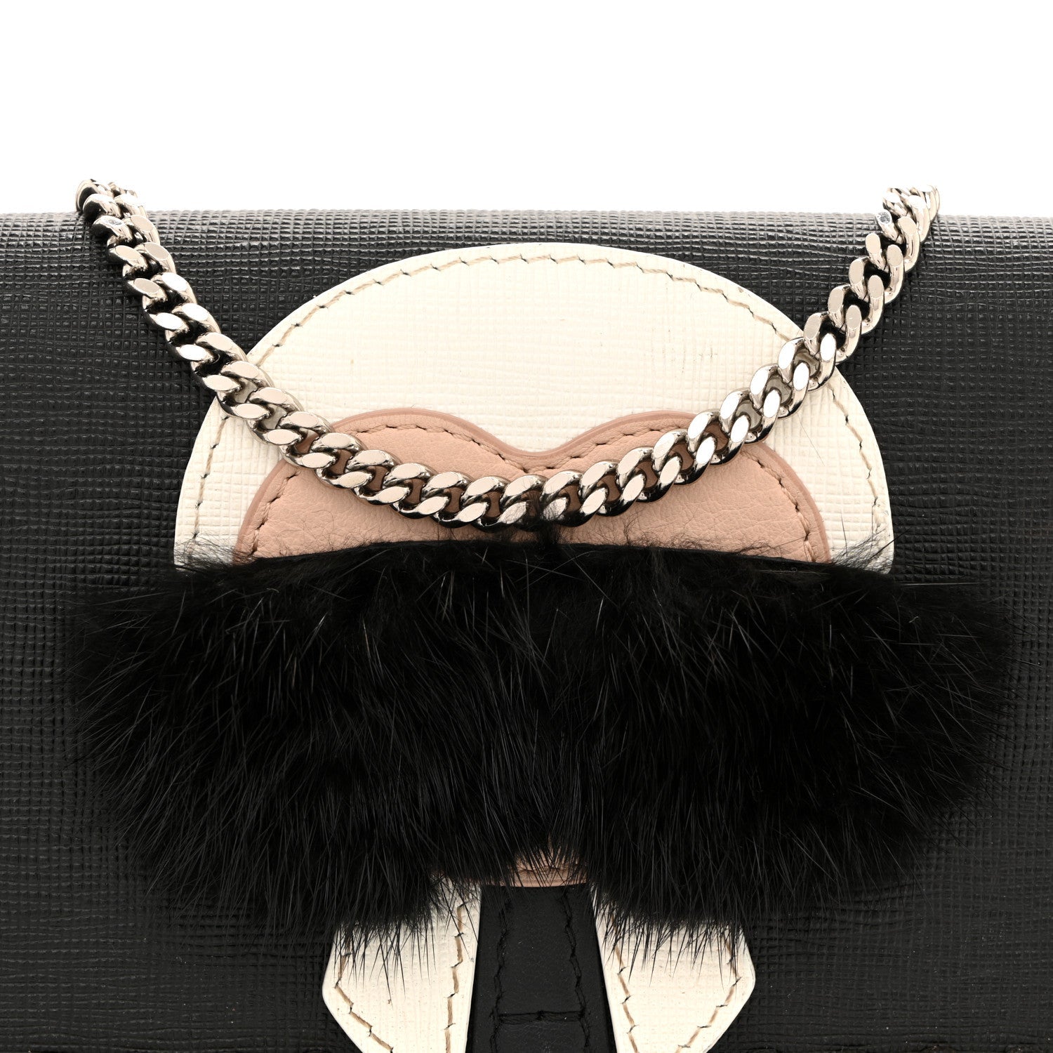 Vitello Elite Mink Fur Studded Karlito Tube Wallet on Chain Black