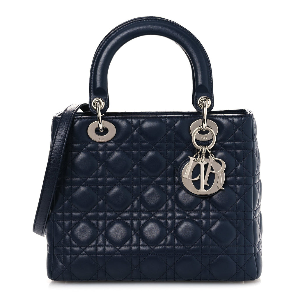 Lambskin Cannage Medium Lady Dior Navy Blue