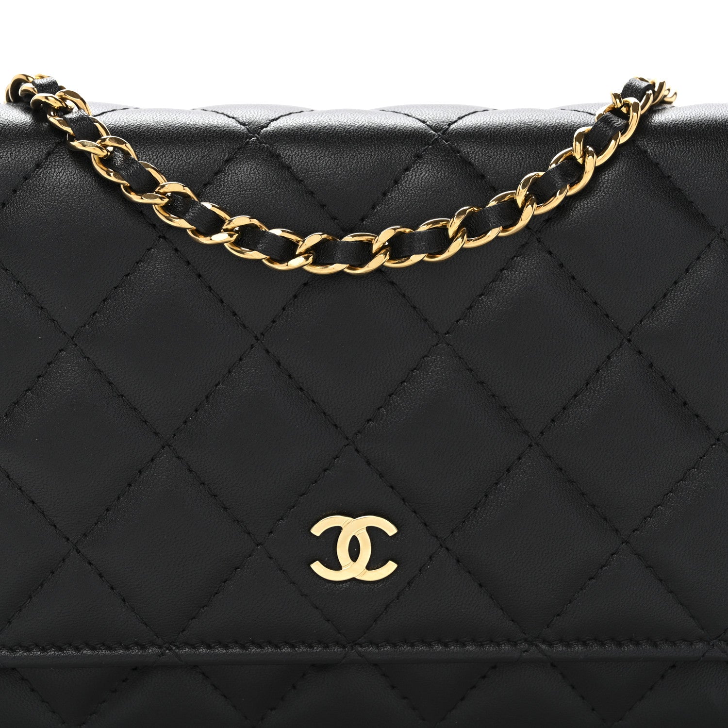 Lambskin Quilted Wallet On Chain WOC Black